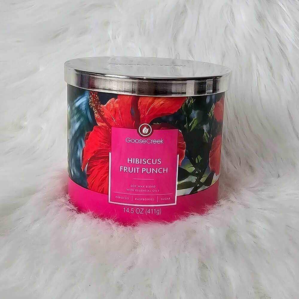 Goose Creek Hibiscus Fruit Punch Soy Wax Essential Oils Jar Candle NEW